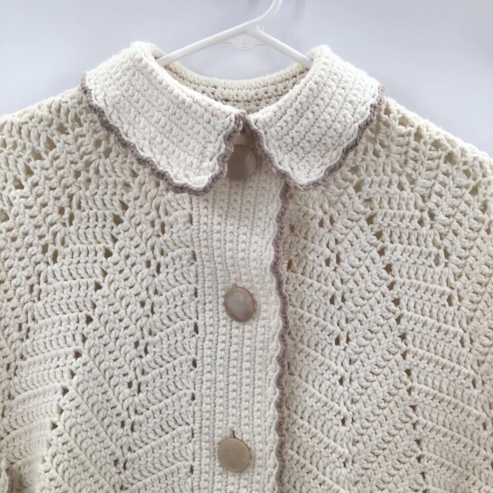 VTG Hand Crochet OS Capelet Short Cape Cream Boho Cottagecore Cosplay Prairie - Picture 4 of 11